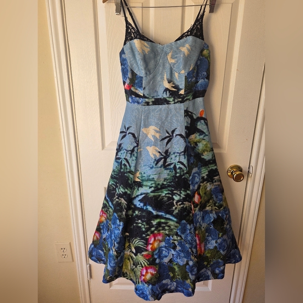Anthropologie X Tracy Reese Fit and Flare Dress 6 Scenic View Midi Blue $398 - Picture 3 of 10